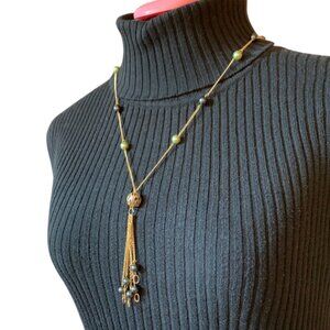 2x18$ 🦃 🍂 CREATION - Matinee Tassel necklace - Gold & Dark green